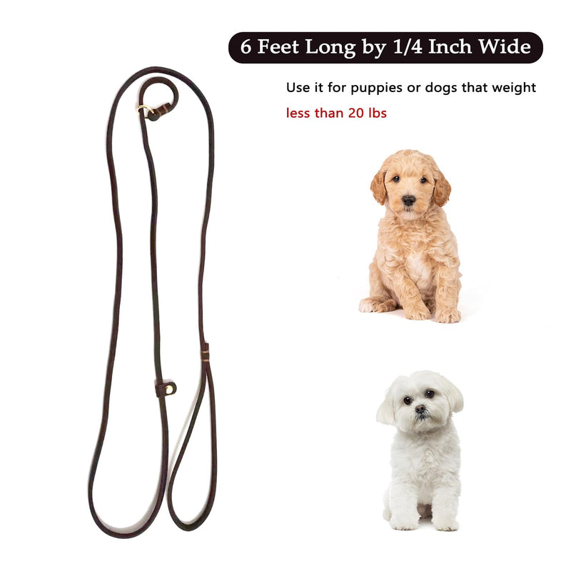 Guiding Star Leather Slip Lead Dog Leash for Small Dogs & Puppies 6 Ft x 1/4 Inch,Luxurious and Lightweight Leather Training Dog Leash for Walking with Soft Handle (Brown) Slip Leash Brown - PawsPlanet Australia