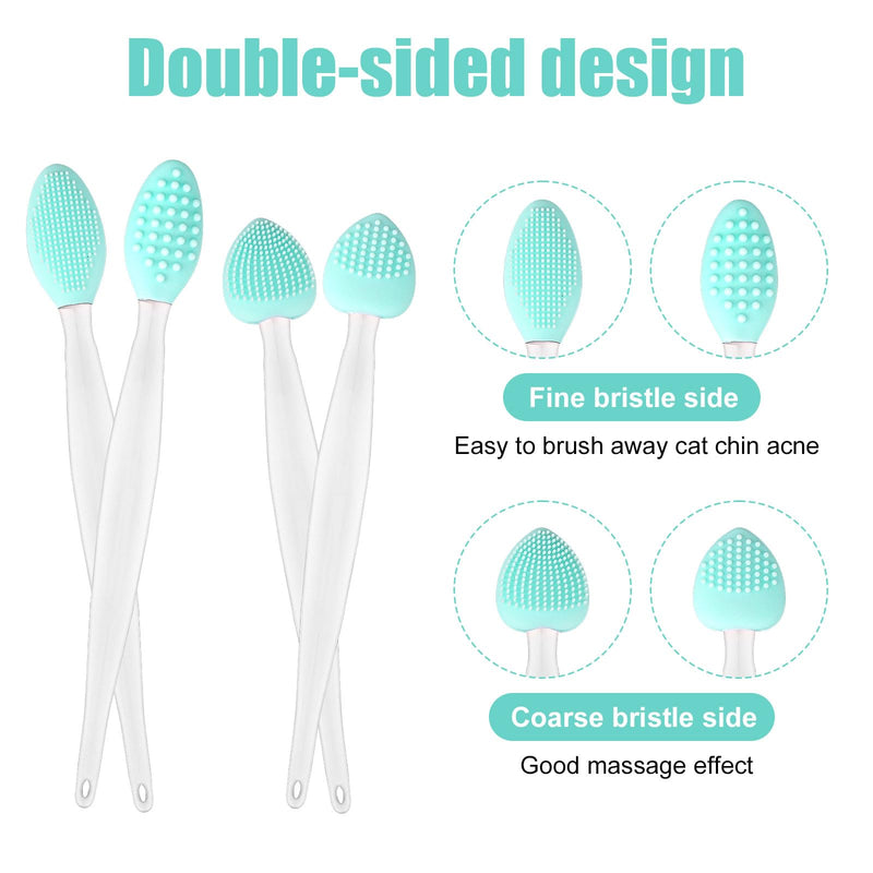 4pcs Cat Acne Brush Set, 2 Styles Double-Sided Scraper Silicone Soft Cat Brush Dual Sided Black Seed Exfoliating Cleaning Brushes for Pet Chin Acne and Blackhead - PawsPlanet Australia