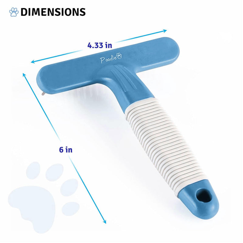 POODLIE Poodle Pet Dog Grooming Rake | Dematting Tool with Stainless Steel Shedding Comb for Pets | 2 Rows of Pins Gently Remove Loose or Tangled Hair from Undercoat (Blue) Blue