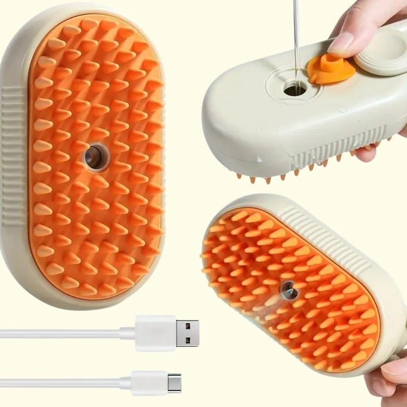3-in-1 Steam Pet Brush for Cats & Dogs – Self-Cleaning Grooming Comb with Spray Mist, Massage & Shedding, Rechargeable USB, Anti-Static, Foldable Handle – Kakhi Khaki - PawsPlanet Australia