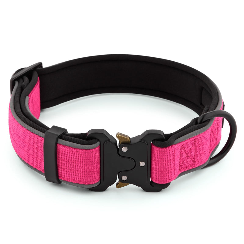 Plutus Pet Tactical Dog Collar, Reflective, Adjustable Heavy Duty Dog Collar, Soft Padded and Comfortable, for Small Medium and Large Dogs (Hot Pink, M) Hot Pink