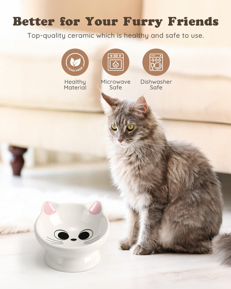 Raised Cat Food Bowl Ceramic 15° Tilted Cat Food Bowls Protect Cat's Spine Anti Vomiting Backflow Prevention Cat Bowls for Adult Cats, Kitten, and Small Dogs, Pink Pink Ears - PawsPlanet Australia
