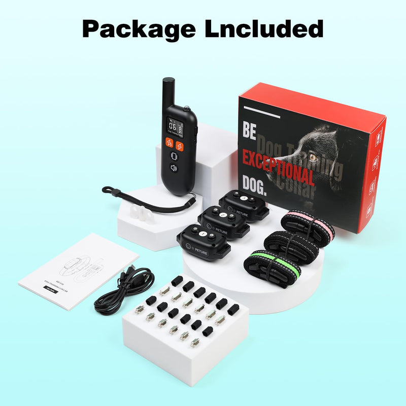 3 Dogs Shock Collar with Remote 3 Pack-3300FT Dog Training Collar with Fashlight, IPX7 E Collar with Double Shock for Small Medium Large Dogs(5-150lbs)-4 Training Modes, Adjustable Strap, Rechargeable Black Green Pink