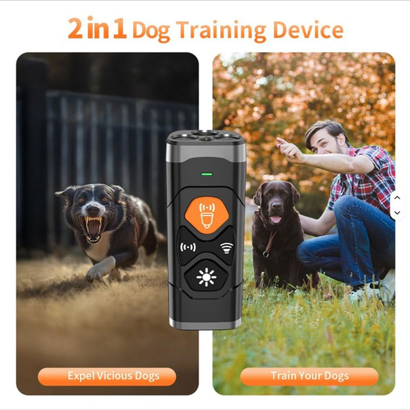 Anti-Bark Ultrasonic Dog Bark Deterrent Device – Handheld Bark Control with 3 Frequencies, 25ft Range, LED Flashlight – Safe Training for Small/Large Dogs, Rechargeable, Black