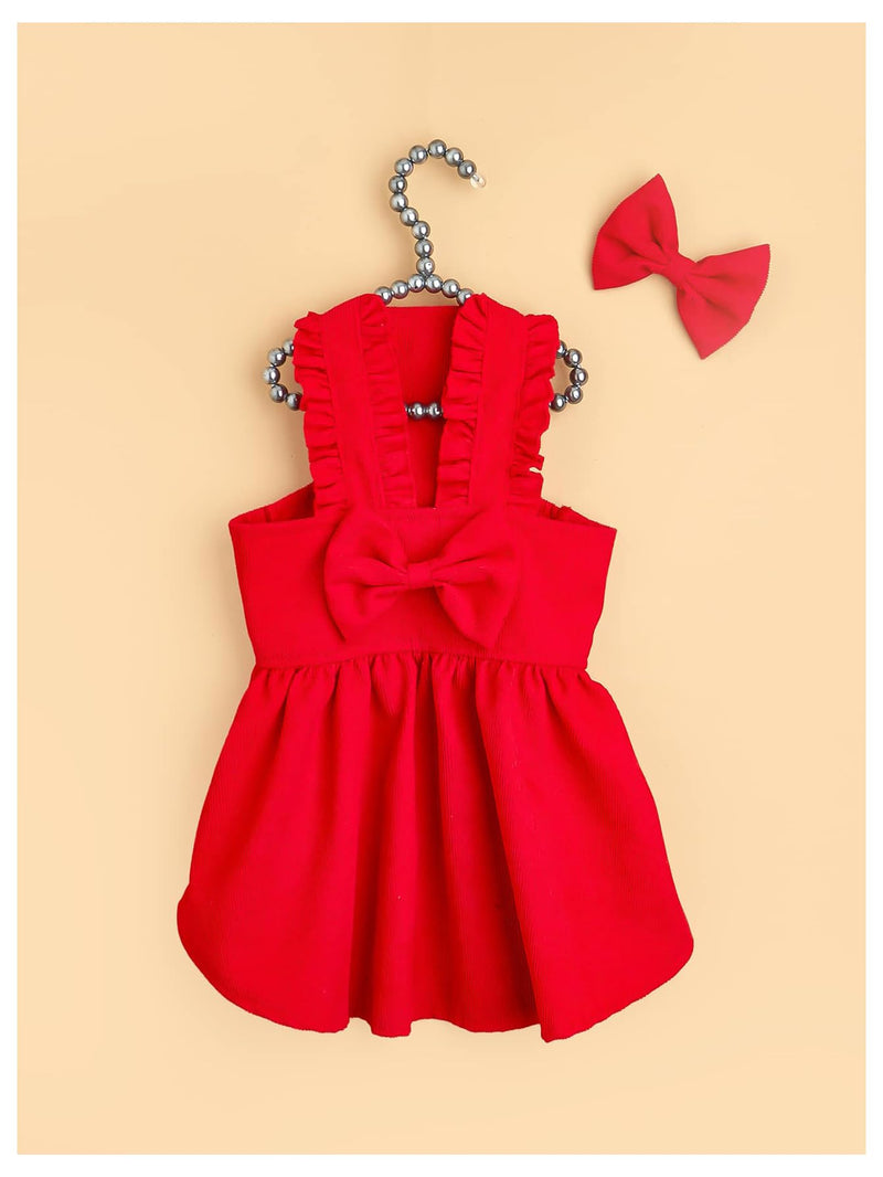 GORGLITTER Bow Dog Dress Ruffle Trim Princess Dress Pet Clothes with Bow Clip Red Large - PawsPlanet Australia
