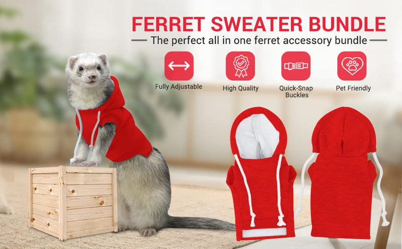Red Ferret Sweater, Harness, and Leash Set - Ferret Clothes- Ferret Accessories - Clothes for Ferrets - Ferret Stuff - Hoodies for Ferrets - Ferret Accessories red - PawsPlanet Australia