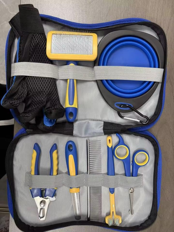 Deluxe 16-Piece Pet Grooming Kit with Carry Bag -Kit for Dogs & Cats – Quiet Clippers, Nail Grinder & Brushes