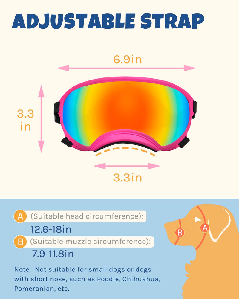 Large Dog Sunglasses, Dog Goggles Large Breed and Medium, UV Protection, Windproof, Dustproof and Snowproof. Shatterproof Lens, Adjustable Strap Pink - PawsPlanet Australia