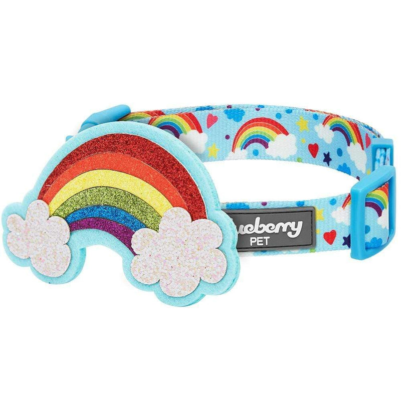 Blueberry Pet Rainbow Clouds Adjustable Dog Collar with Blingy Decor, Small, Neck 12"-16"