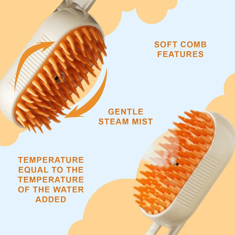Steamy Cat Brush - 3 In 1 Cat Steamy Brush, Cat Brush for Massage, Pet Steam Brush for Removing Tangled and Loose Hair (White) White 1-Pack - PawsPlanet Australia