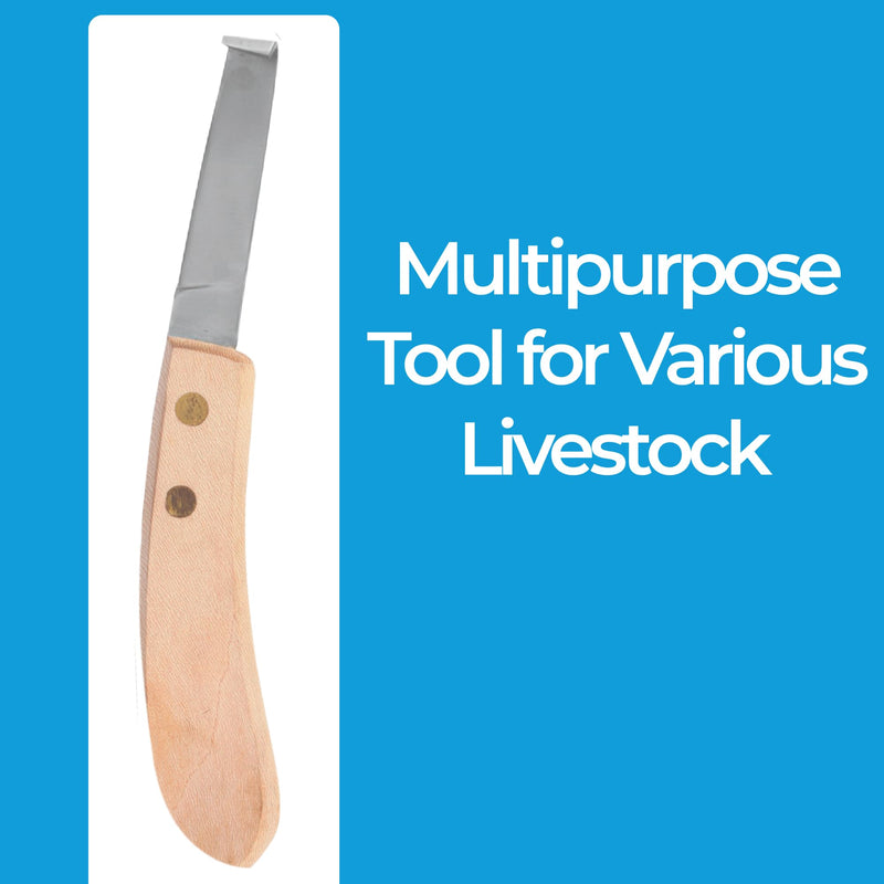 Hoof Knife Single Sided Edge Wide Blade – Stainless Steel Curved Blade Farrier Tool with Fine Wooden Grip, Multipurpose Hoof Trimming Knife for Livestock, 3-Inch Blade, 8.5-Inch Overall Narrow-Blade - RH