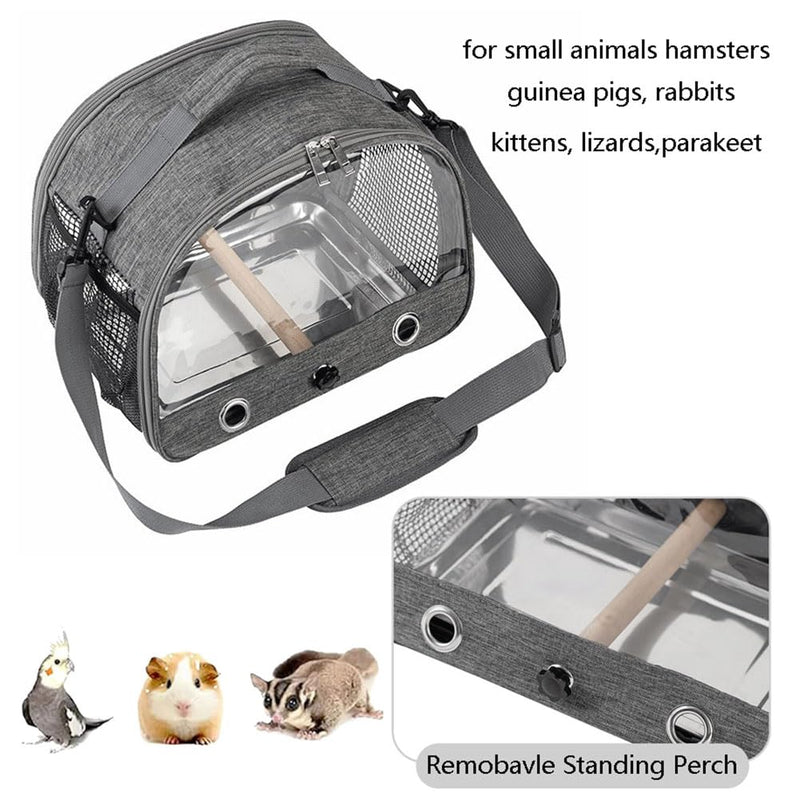 Small Bird Travel Carrier Cage Portable Bird Parrot Parakeet Cockatiel Travel Carrier Bag Lightweight Birds Backpack with Standing Perch and Stainless Tray for Vet Visit Side Access Window gray - PawsPlanet Australia