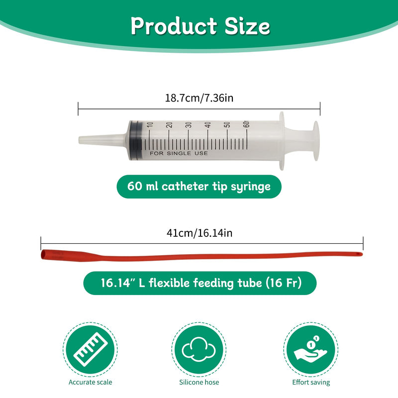 Lamb and Goat Kid Feeding Kit 2-Tube (16 FR), 1-Syringe 60ml Reusable Drench Goat Syringe for Lamb, Dog, Sheep,Piglet,Rabbit Feeding (16''L Red Tube) - PawsPlanet Australia