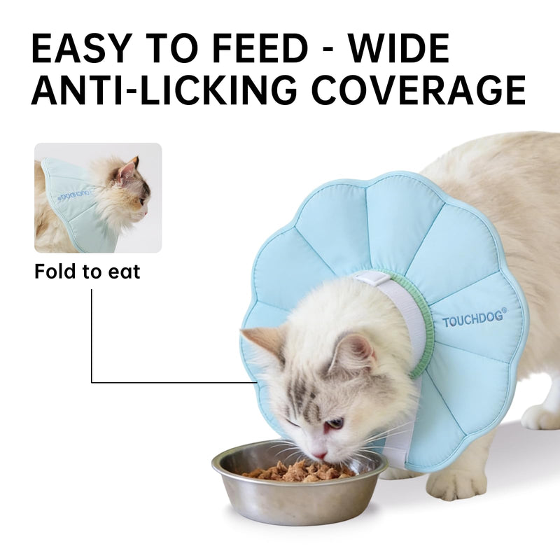 Touchdog Soft Cat Cone Collar, Waterproof Recovery Collar for Cats After Surgery, Lightweight Elizabethan Collar for Kittens, Small to Large (Blue, M) BLUE M-Neck:8.6-10.2"