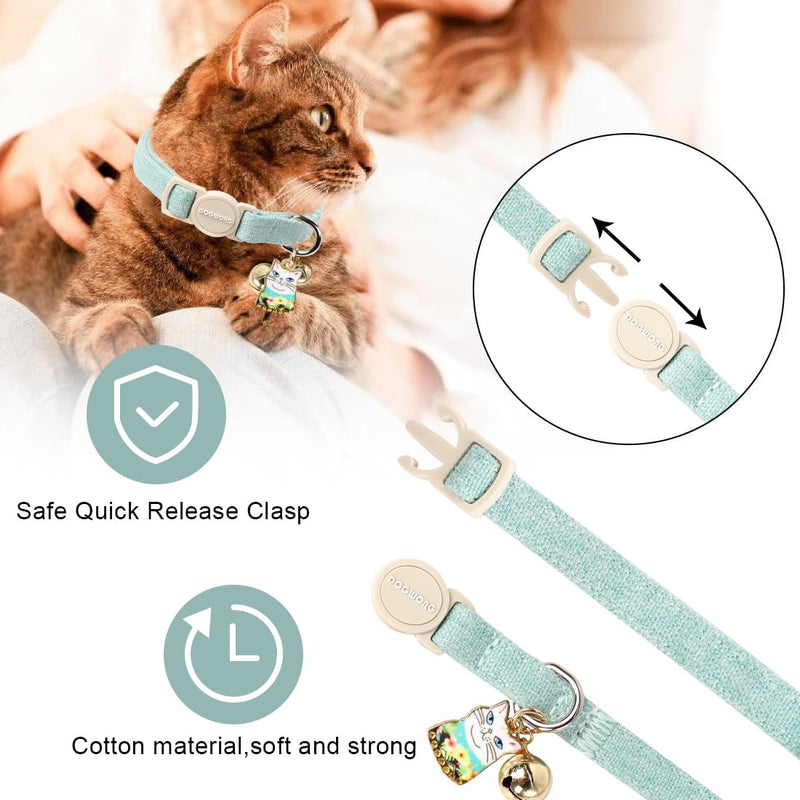 Cat Collar,2 Pack Green Hemp Cat Collars Breakaway with Bell, DOGWONG Safety Buckle Cat Collar for Girl Boy Cats and Small Dogs，Adjustable Kitten Collar7-12 Inch,Pet Supplies Accessories - PawsPlanet Australia