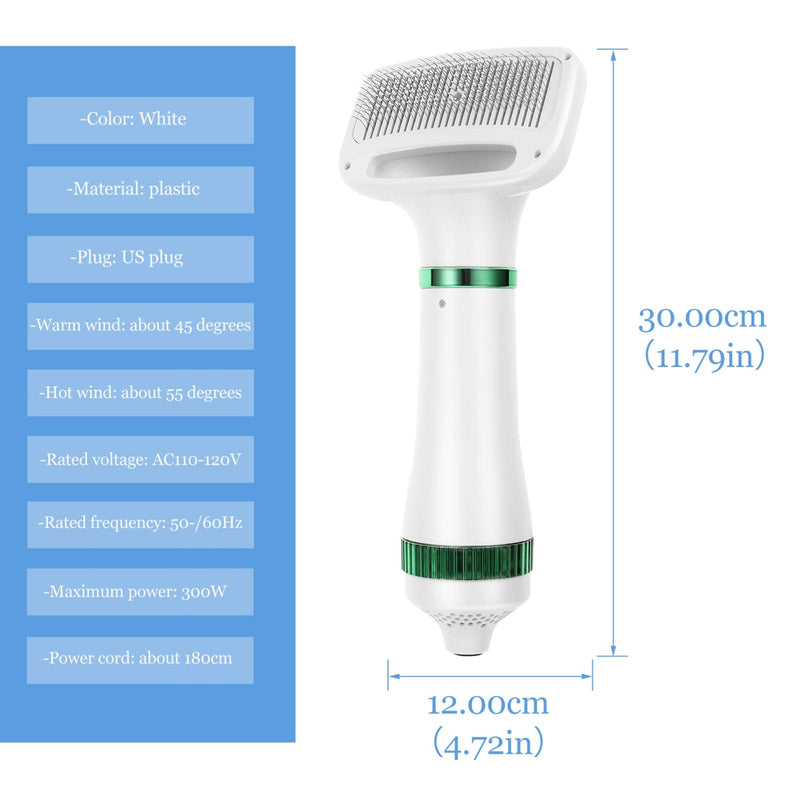 2 in 1 Dog Hair Dryer Comb Pet Hair Dryer Portable Dog Dryer with Slicker Brush Professional Home Grooming Furry Drying Blower for Small Large Cat Dog White - PawsPlanet Australia