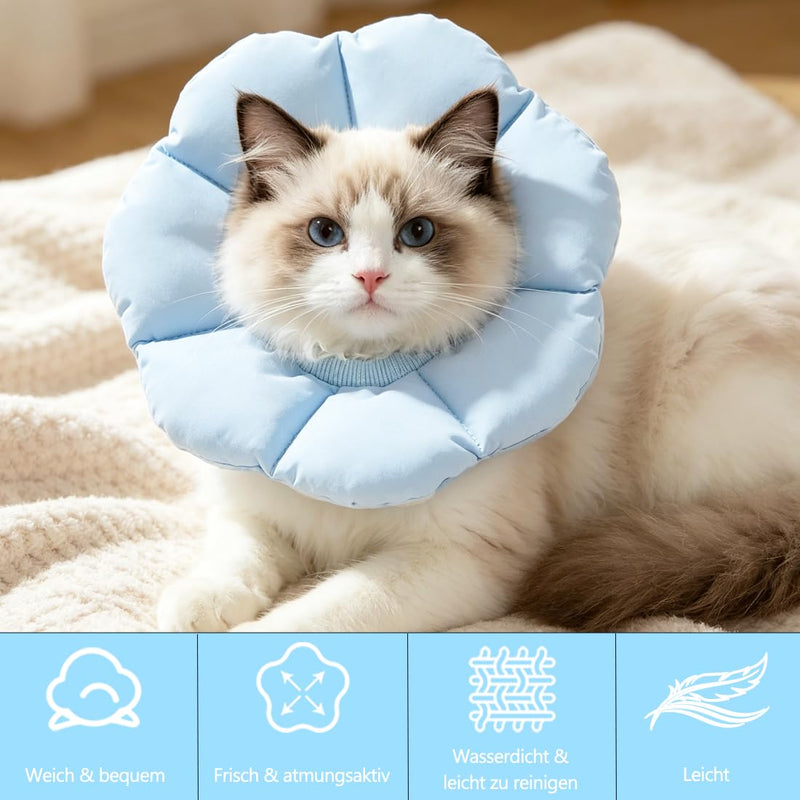 Cat Collar Size M, Large Diameter Cat Collar, Adjustable Lick Protection Cat, Soft Collar for Cats Small Dogs After Surgery, Elizabethan Collar, Blue Blue Ball Orange-2