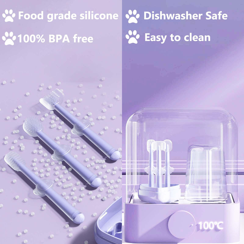 3 Pack Multi Angle Dog Toothbrush with Case for Small Dog & Cat, Soft Silicone Dog Tooth Brushing Kit for Puppies & XSmall Breed, Durable Dog Dental Care to Remove Plaque for Teeth Cleaning. (Purple) Purple - PawsPlanet Australia