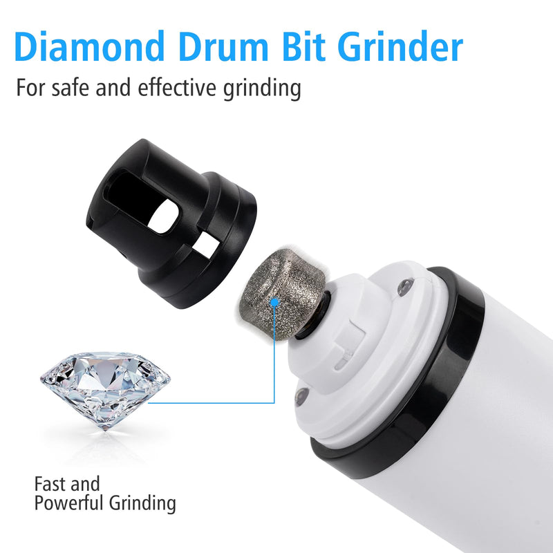 Pet Nail Grinder for Dogs and Cats - Super Quiet and Low Vibration Electric Dog Nail Grinder with 2 LED Lights - USB Rechargeable and Cordless - 3 Speeds - Small to Large Pets (White) White - PawsPlanet Australia