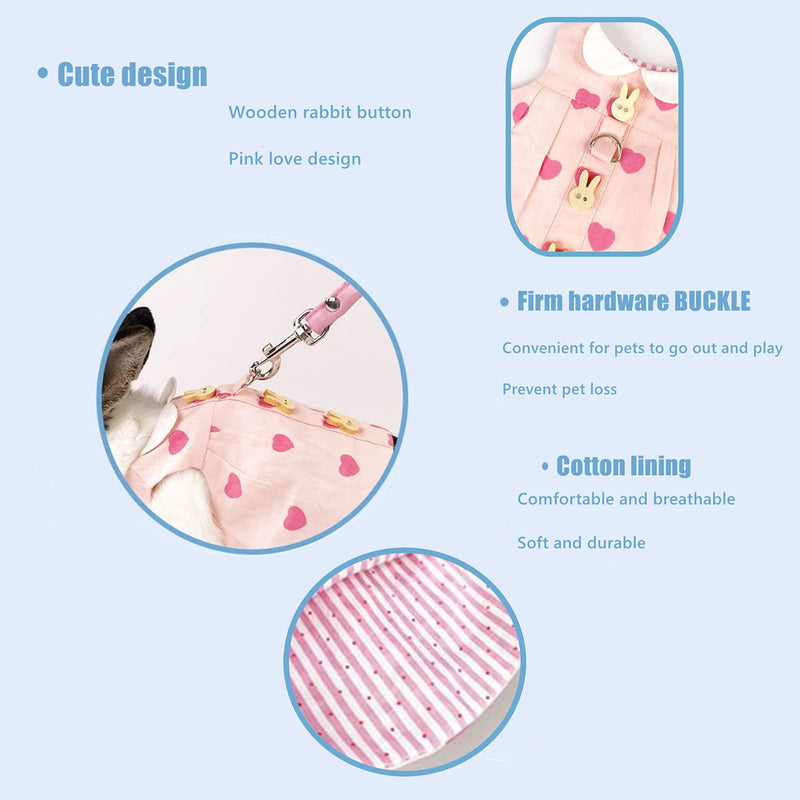 Guinea Pig Clothes,Rabbit Harness,Ferret Bunny Clothes with Pet Rabbit Harness and Leash Mini Hat Bag Cute Brooch for Kitten Small Animal Collars Pink