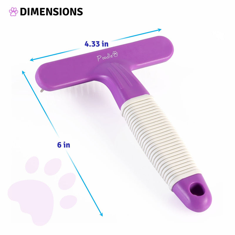 Poodle Pet Dog Grooming Rake| Dematting Tool with Stainless Steel Shedding Comb for Pets | 2 Rows of Pins Gently Remove Loose or Tangled Hair from Undercoat | Purple Handle - PawsPlanet Australia
