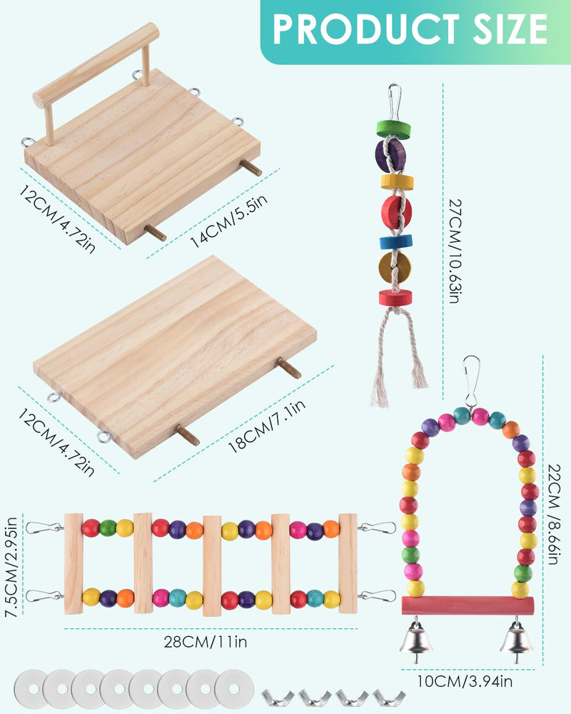 5in1 Bird Parakeet Toys, Detachable Birdie Perches Platform Swing with Climbing Ladder, Parrot Cage Stand Accessories, Wooden Playing Gyms for Conure Cockatiel Lovebird Finch Budgerigar Pigeon - PawsPlanet Australia