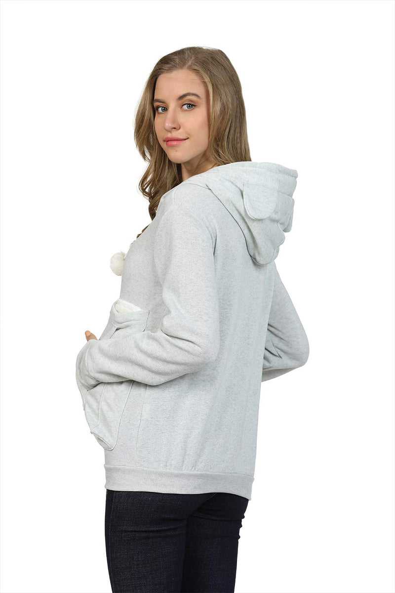 Women Pet Carrier Sweater Puppy Kitten Pouch Hoodies Long Sleeve Plus Size Tops Small Light Grey - PawsPlanet Australia