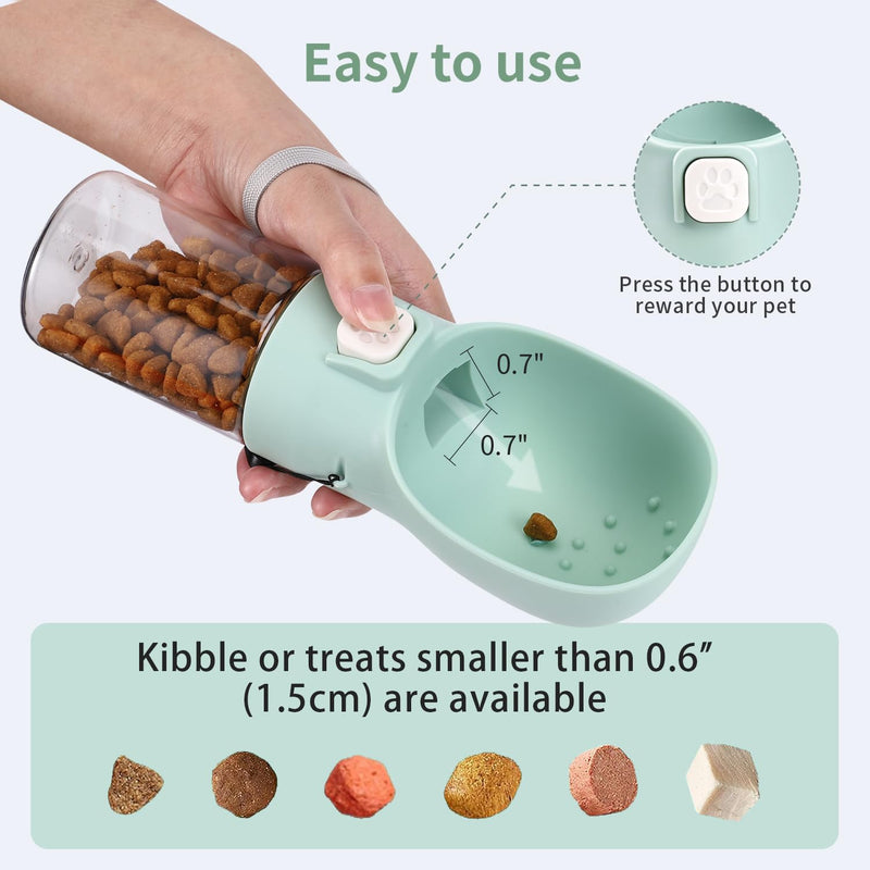 Handheld Dog Food & Treat Dispenser Built-in Clicker & Treat Pouch, Handy Feeder for Puppy Training Walking Hiking Traveling (10 OZ, Green) 10 OZ - PawsPlanet Australia