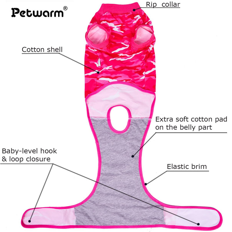 PetWarm Dog Surgery Recovery Suit Male, Pet Surgical Recovery Onesies Suit Surgery Suit for Dogs Professional Dog Abdominal Wounds Bandages, Camouflage Pattern, Pink, S Small