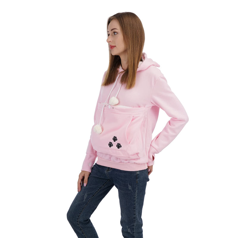 Unisex Big Pouch Hoodie Long Sleeve Pet Cat Dog Holder Carrier Sweatshirt Pink-thick Medium - PawsPlanet Australia