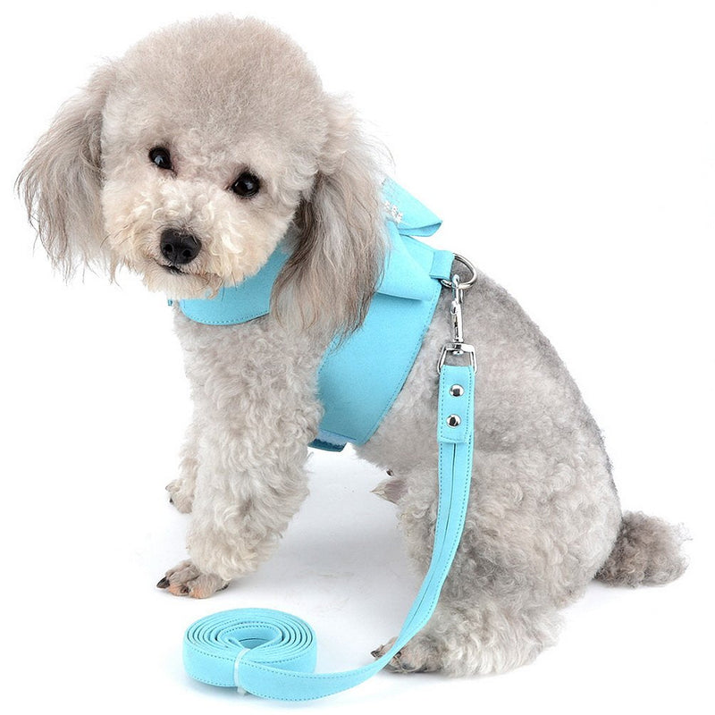 SELMAI Bling Rhinestone Dog Harness Bow Girls Soft Suede Leather for Small Pet Puppy Doggie Cat Girls Vest Collar Leash Set Adjustable/No Pull Chihuahua Yorkie Harness Walking Running Blue S - PawsPlanet Australia