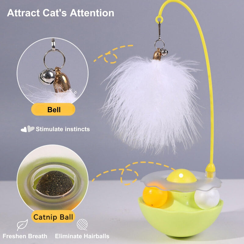 3-in-1 Tumbler Catnip Toy, Cat Teaser with Feather and Bell, Track Balls, Interactive Kitten Toy for Indoor Cats Exercise, 9.8'' high (Pink) Pink - PawsPlanet Australia