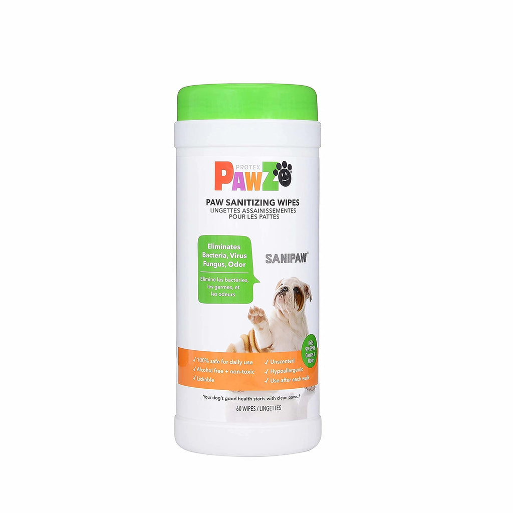 PAWZ Protex SaniPaw Odor Eliminating Dog Paw Wipes (60 Wipes) Cleansing Dog Grooming Wipes, Simple & Safe Lickable Ingredients - Paw Cleaner for Dogs, Pet Wipes 60 Count (pack of 1)