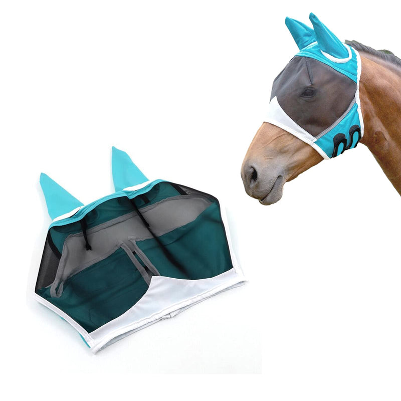 Andiker Soft Mesh Horse Fly Mask with Ears, Breathable Horse Face Mask Protect Eyes and Face (Small, Green) Small