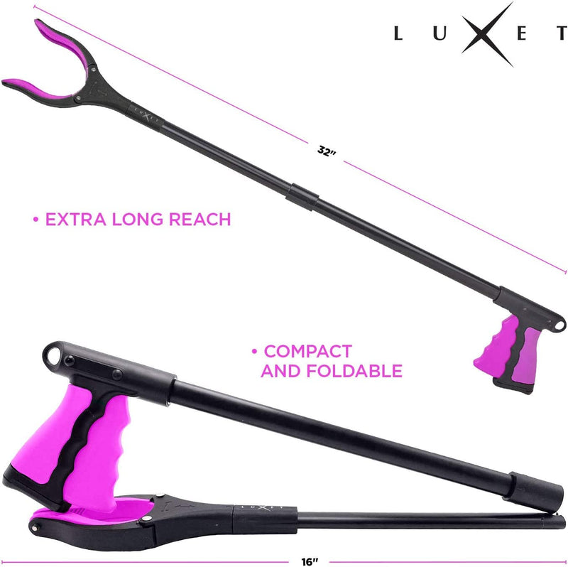 Grabber Reacher Tool - 2 Pack - Latest Version Long 32 Inch Foldable Pick Up Stick - Strong Grip Magnetic Tip Lightweight Trash Picker Claw Reacher Grabber Tool Elderly Reaching - by Luxet (Pink) Pink - PawsPlanet Australia