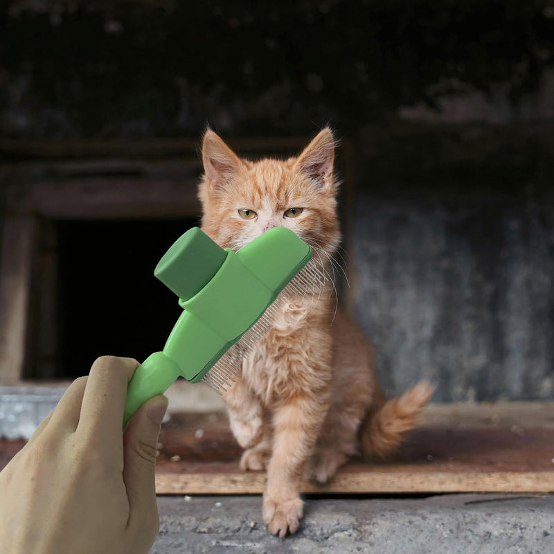 2PCS Cat Comb Dog Hair Comb，Pet Grooming Cleaning Comb，Pet Hair Removal Tool with Release Button - PawsPlanet Australia