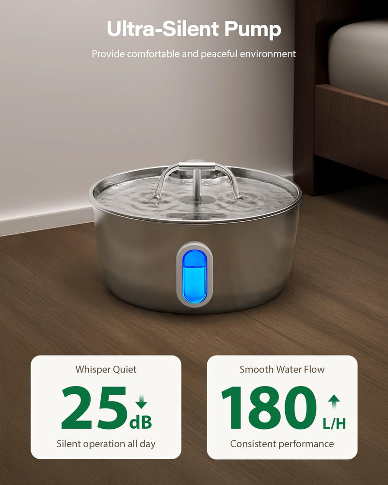 Cat Water Fountain Stainless Steel - 3.2L/108oz Pet Water Fountain for Cats Indoor - Automatic Pet Watering Dispenser (4 Filter) Cat Fountain + 4 Filter + 4 Sponge - PawsPlanet Australia