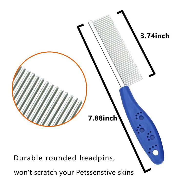Pet Comb for Dogs & Cats,Small Dog & Cat Grooming Comb 2 Combs,Pet Stainless Steel Teeth Cats Comb for Removing Matted Fur, Knots & Tangles,Shedding Comb,Blue - PawsPlanet Australia
