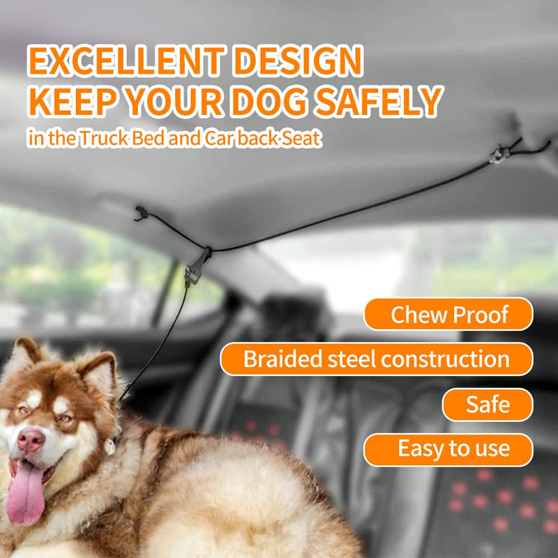 Dog Seatbelt, Dog Car Harnesses, Back Seat Leash Made of Coated Wire Rope, Happy Ride Dog Zipline, Great for Travel, Safety Restraint No-Chew Tether Cable Stainless Steel. (5 FT, for 1 Dog) 5 FT - PawsPlanet Australia
