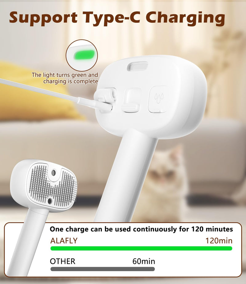 3-In-1 Cat Steam Brush for Shedding, One-Touch Release - Rechargeable - Self Cleaning Comb for Indoor Cats, Anti-Static Grooming Brush for Long and Short-Haired Cat/Dog, White - PawsPlanet Australia
