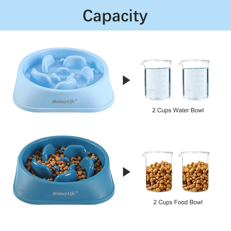 MateeyLife Slow Feeder Dog Bowls 2PCS, Anti-Choking Puzzle Dog Food Bowls, Anti-Slip Interactive Dog Feeding Bowls Slow Down Eating, Bloat Stop Maze Dog Dishes for All Breeds Pets LightBlue&DarkBlue Medium A-LightBlue&DarkBlue - PawsPlanet Australia