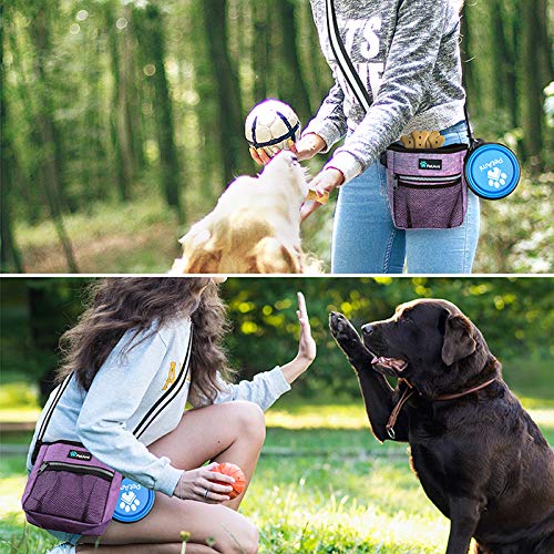 PetAmi Dog Treat Pouch, Pet Treat Pouch for Training, Dog Walking Bag Holder for Kibbles, Pet Food Toy, Dog Trainer Essentials Supplies, Poop Bag Dispenser, 3 Ways to Wear (Purple) One Size Heather Purple