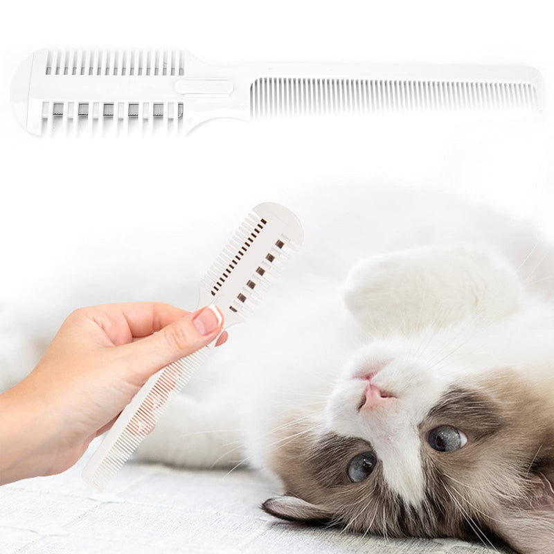 Split End Trimmer, 2 in 1 Hair Thinning Comb with 5Pcs Replacement Blade, Multifunctional Pet Hair Trimmer Comb with Plug Cover for Dogs, Cats, 8.7 x 1.6in, White