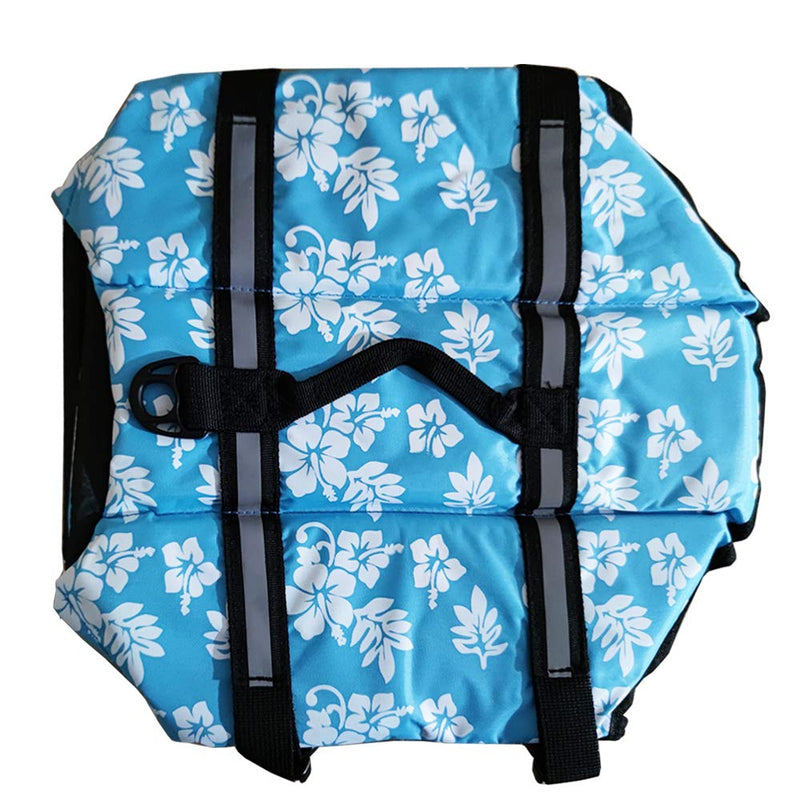 Dog Life Jacket Easy-Fit Adjustable Belt Pet Saver Swimming Safety Swimsuit Preserver with Reflective Stripes for Doggie (L, Flowers and Blue) L - PawsPlanet Australia