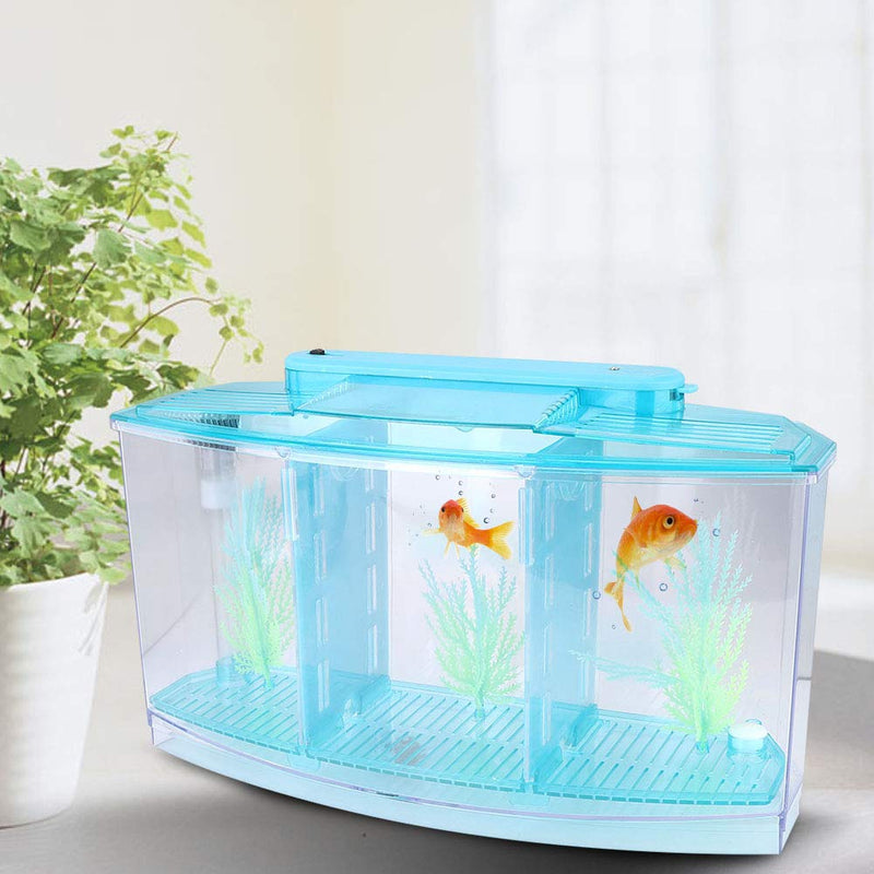 Acrylic Fish,Bowl, Aquarium Fish LED Acrylic Three Divisions Breeding Isolation Box for Small Fishes (Blue) Blue