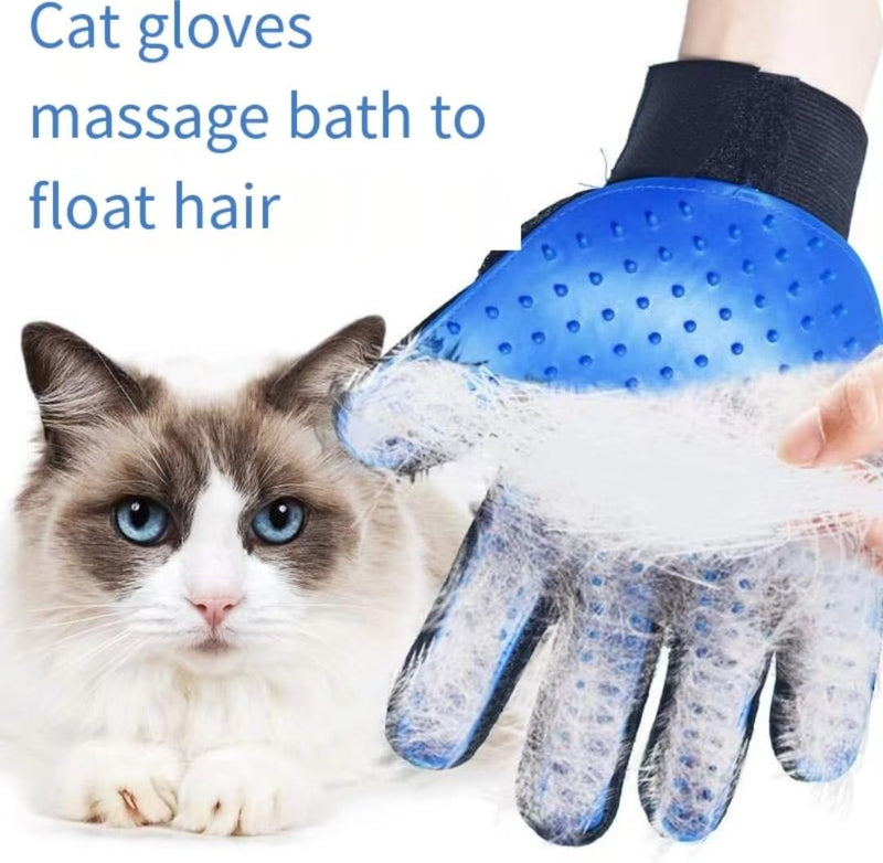 Efficient pet hair removal gloves, gentle pet beauty glove brush, shedding gloves, massage gloves, gentle shedding cat brush, very suitable for dogs and cats with long and short hair (1 pair) (blue) blue