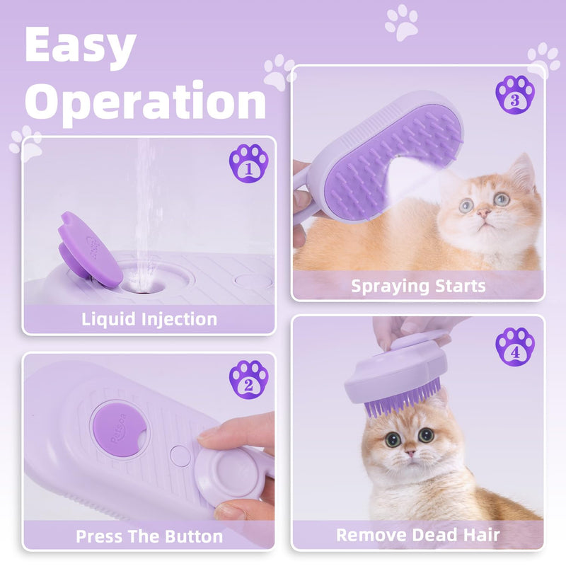4-in-1 Rechargeable Anti-Dandruff Pet Steam Brush — brush for sheddingCats & Dogs,pet hair removal tool. Integrating functions of massage,clean, hair grooming and anti-static (purple) purple - PawsPlanet Australia