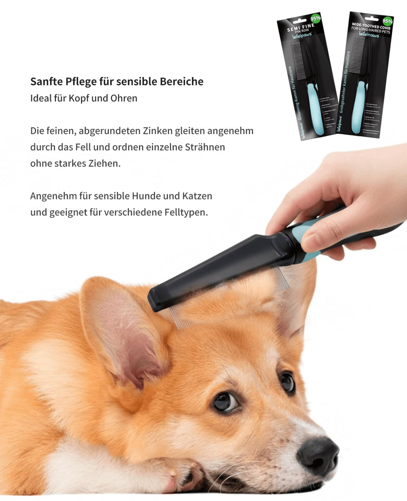 Flea Comb for Short Haired Dogs & Cats - Fine Toothed Lice Comb & Tick Comb Against Fleas, Nits & Dirt - Rustproof Pet Comb with Non-Slip Handle