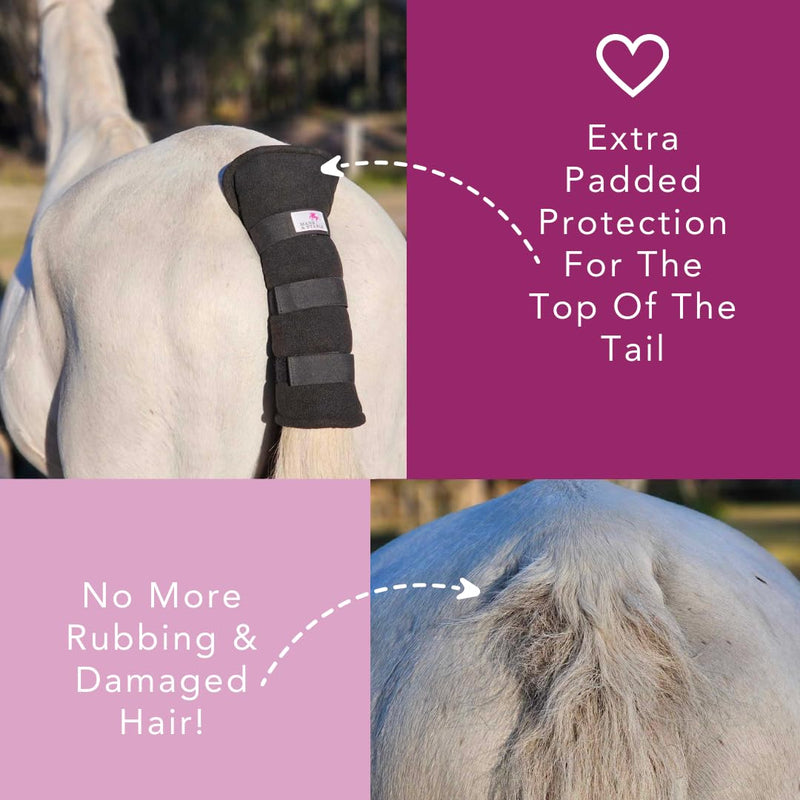 Premium Horse Tail Wrap Protector - Soft Padded Fleece with Adjustable Non-Slip Tabs for Horses - Durable Tail Guard for Travel, Show and Stable Use. Black - PawsPlanet Australia