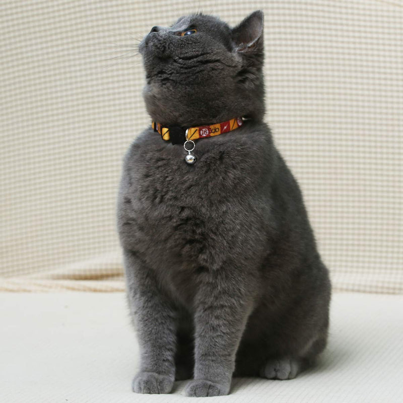 2PCS Cat Collar Safely Breakaway Magic Stripe Pattern Adjustable Kitty Collars with Cute Bell for Cats Kitten (Red) - PawsPlanet Australia